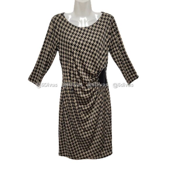 Beige Black Houndstooth Print Dress - Size 6 Size 8 Size 10 - NEW ! - Picture 1 of 9